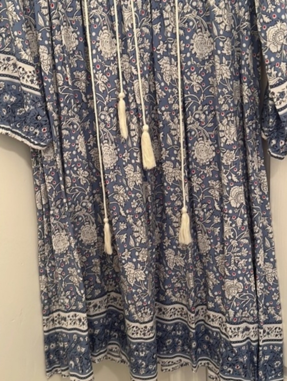 Blue Floral Midi Dress with Tassel Tie - Picture 6 of 15